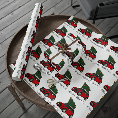 Mini Cooper Christmas Tree Wrapping Paper Roll — Festive Holiday Gift Wrap