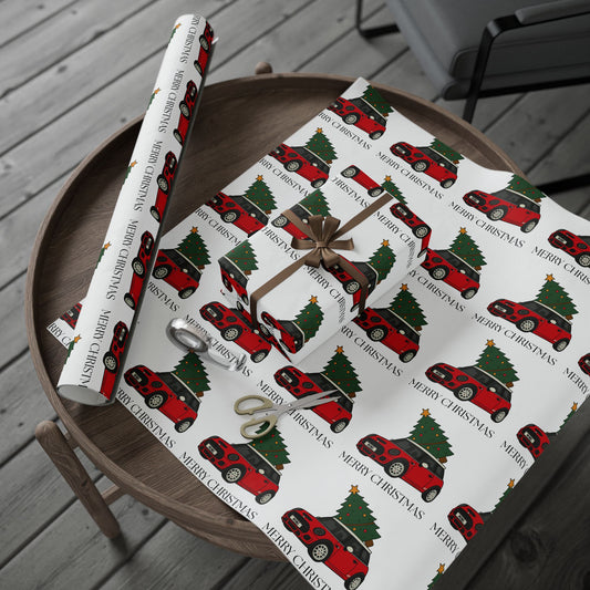 Mini Cooper Christmas Tree Wrapping Paper Roll — Festive Holiday Gift Wrap