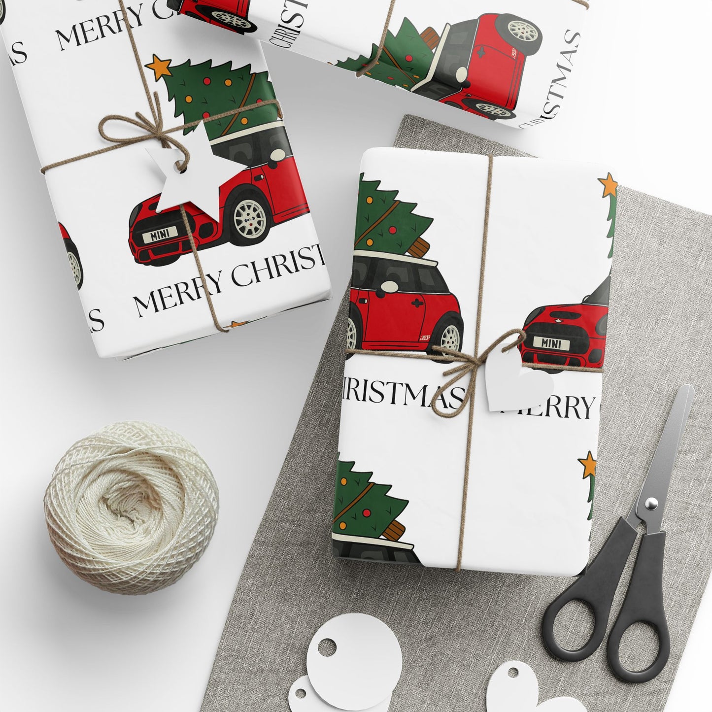 Mini Cooper Christmas Tree Wrapping Paper Roll — Festive Holiday Gift Wrap