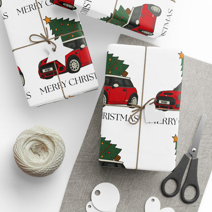 Mini Cooper Christmas Tree Wrapping Paper Roll — Festive Holiday Gift Wrap
