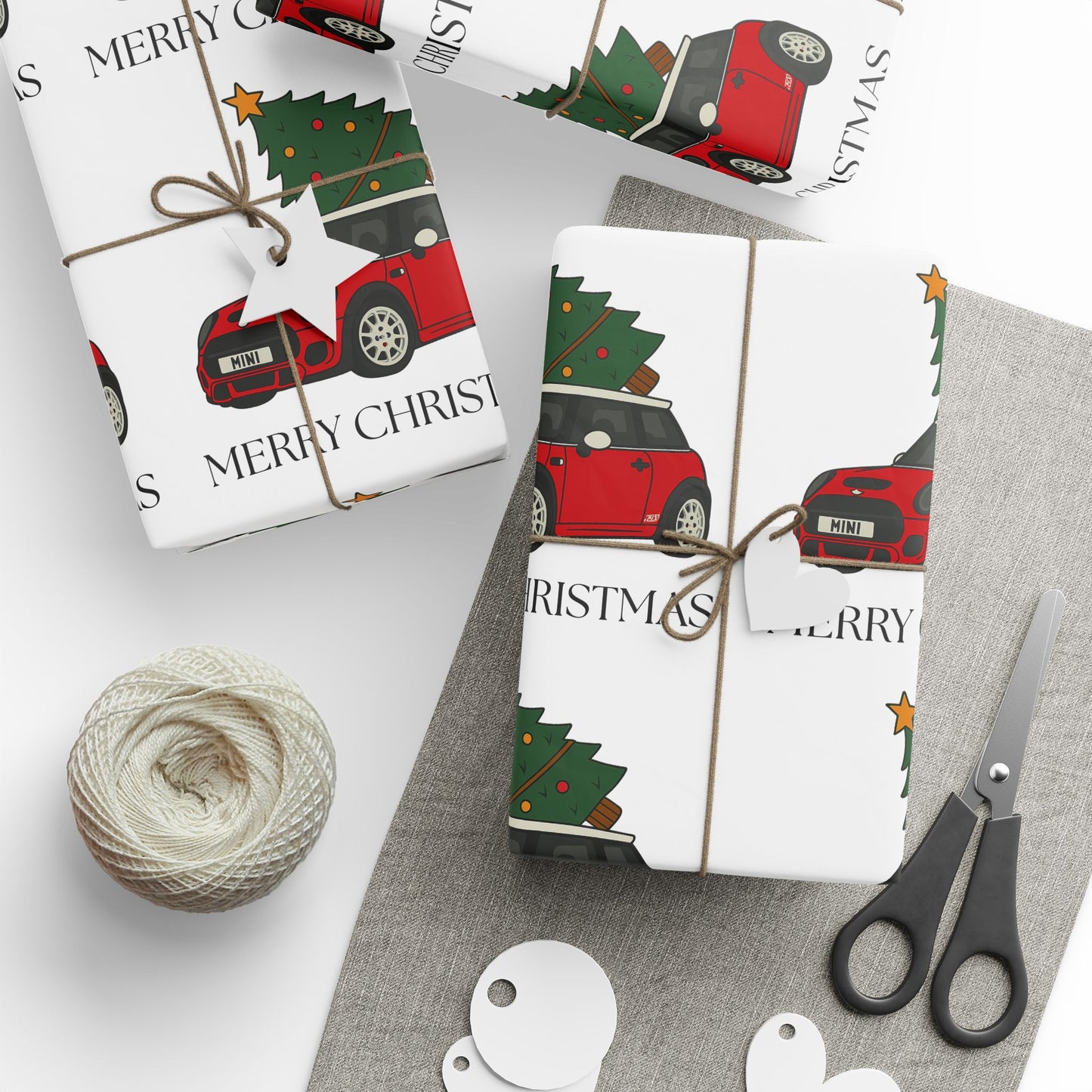 Mini Cooper Christmas Tree Wrapping Paper Roll — Festive Holiday Gift Wrap