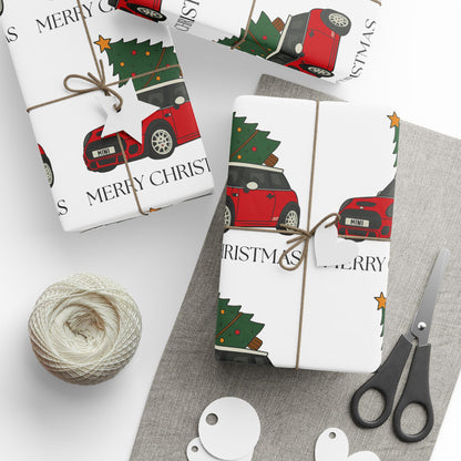 Mini Cooper Christmas Tree Wrapping Paper Roll — Festive Holiday Gift Wrap